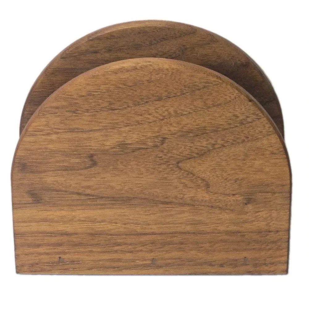 VTG Mid Century Wooden Napkin Holder Arch Teak Acacia Wood Letter Organizer MCM
